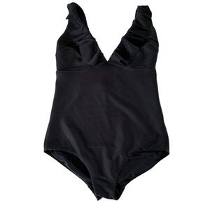 CITY CHIC BLACK RUFFLE CAVELLO V-NECK  SWIMSUIT SIZE 14